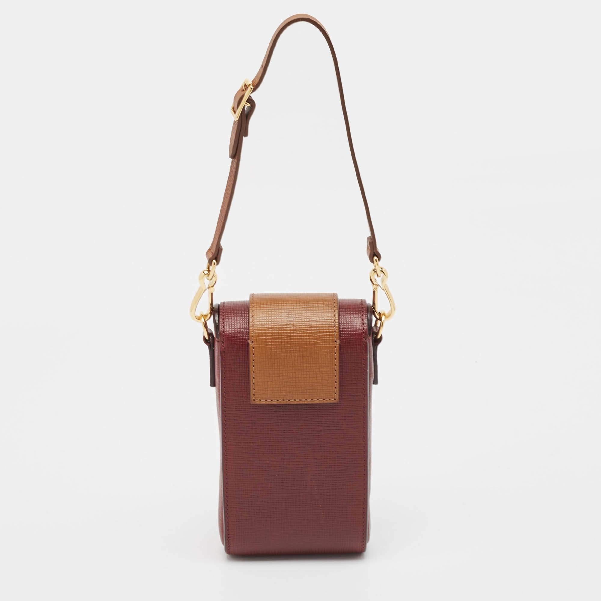Women's Burberry Burgundy/Brown Leather Buckle Vertical Crossbody Bag For Sale