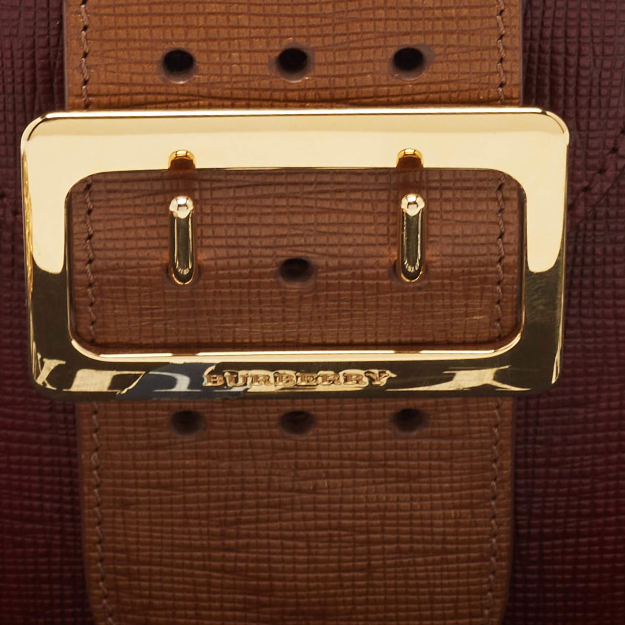 Burberry Burgundy/Brown Leather Buckle Vertical Crossbody Bag For Sale 1