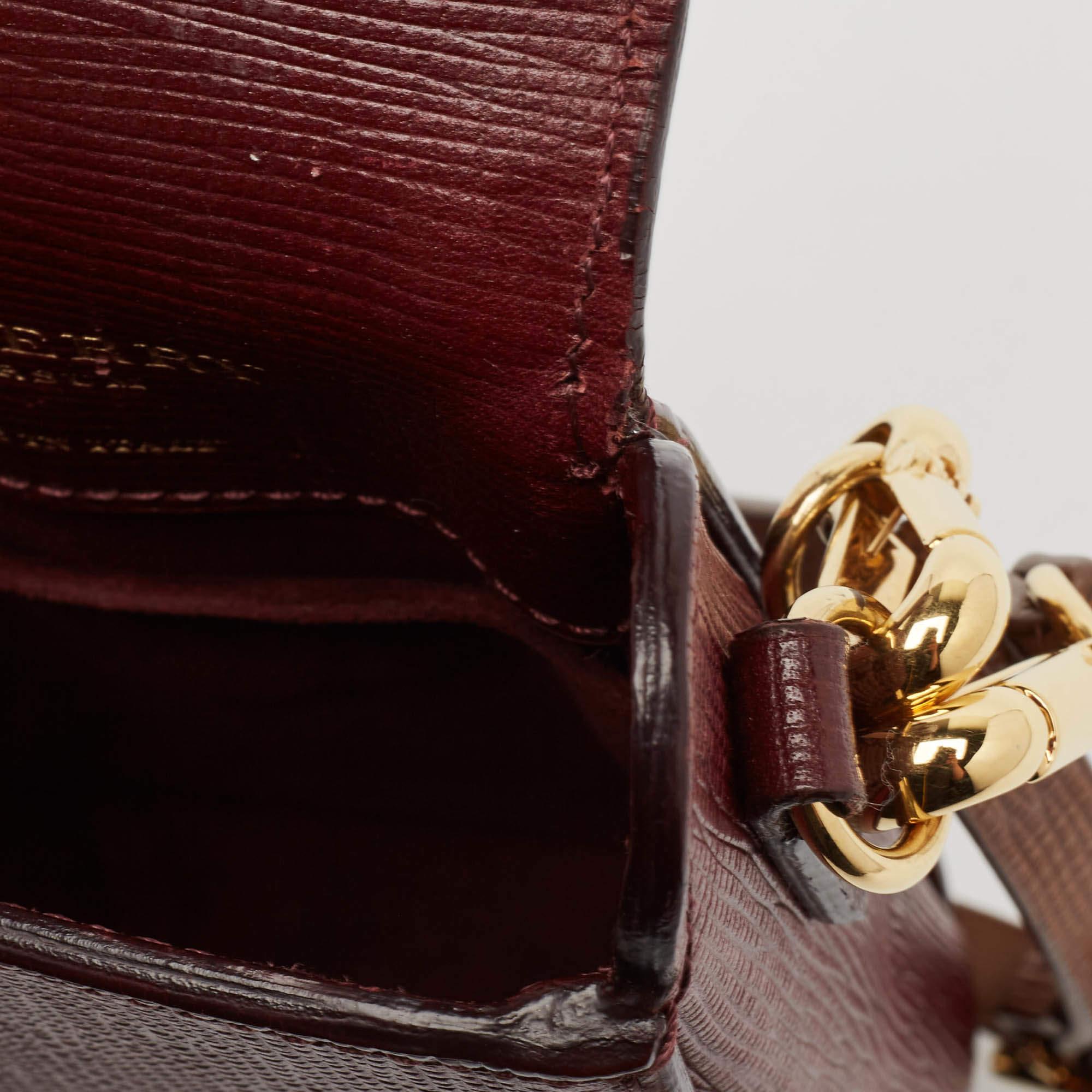 Burberry Burgundy/Brown Leather Buckle Vertical Crossbody Bag For Sale 2