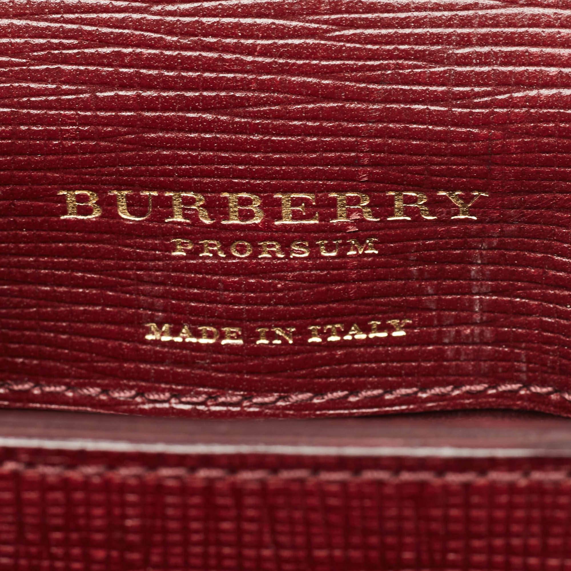 Burberry Burgundy/Brown Leather Buckle Vertical Crossbody Bag For Sale 5