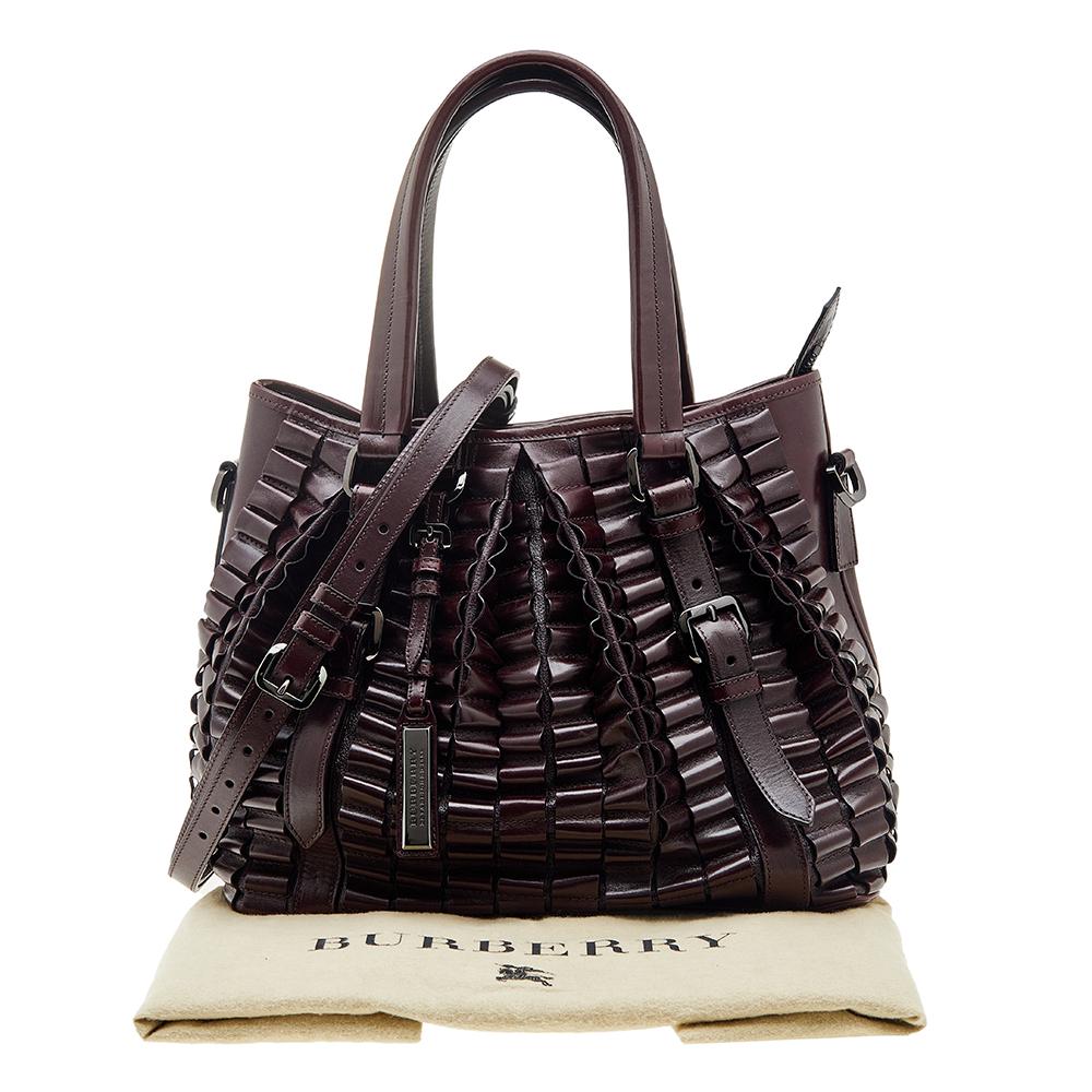Burberry Burgundy Cartridge Pleated Leather Large Lowry Tote 3