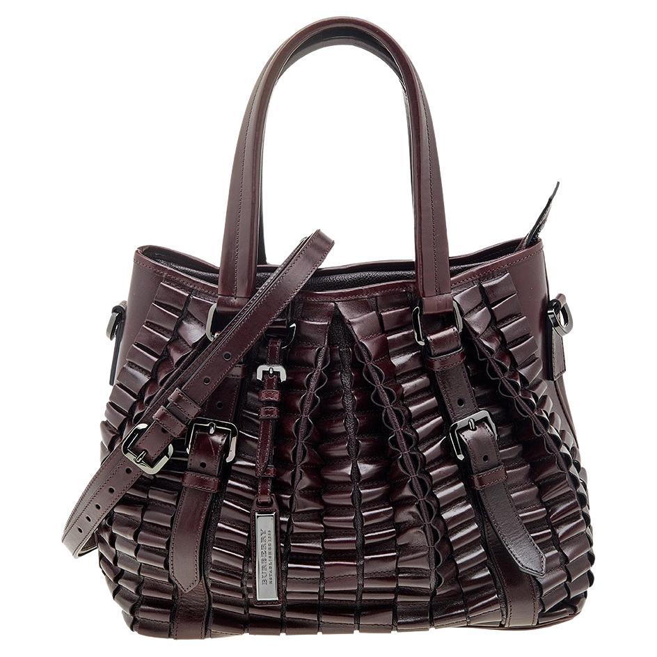 Burberry Burgundy Cartridge Pleated Leather Large Lowry Tote