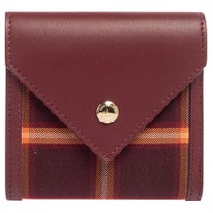 Burberry Burgundy Check Canvas and Leather Lila Trifold Compact Wallet