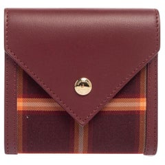 Burberry Burgundy Check Canvas and Leather Lila Trifold Compact Wallet