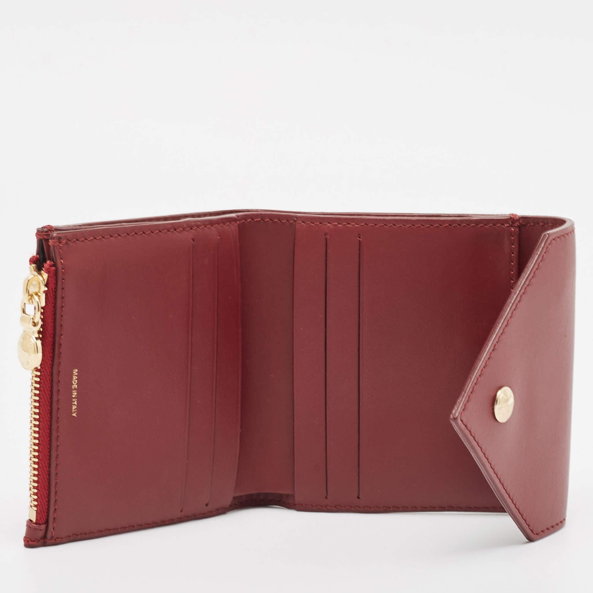 Brown Burberry Burgundy Check Canvas and Leather Lila Trifold Wallet