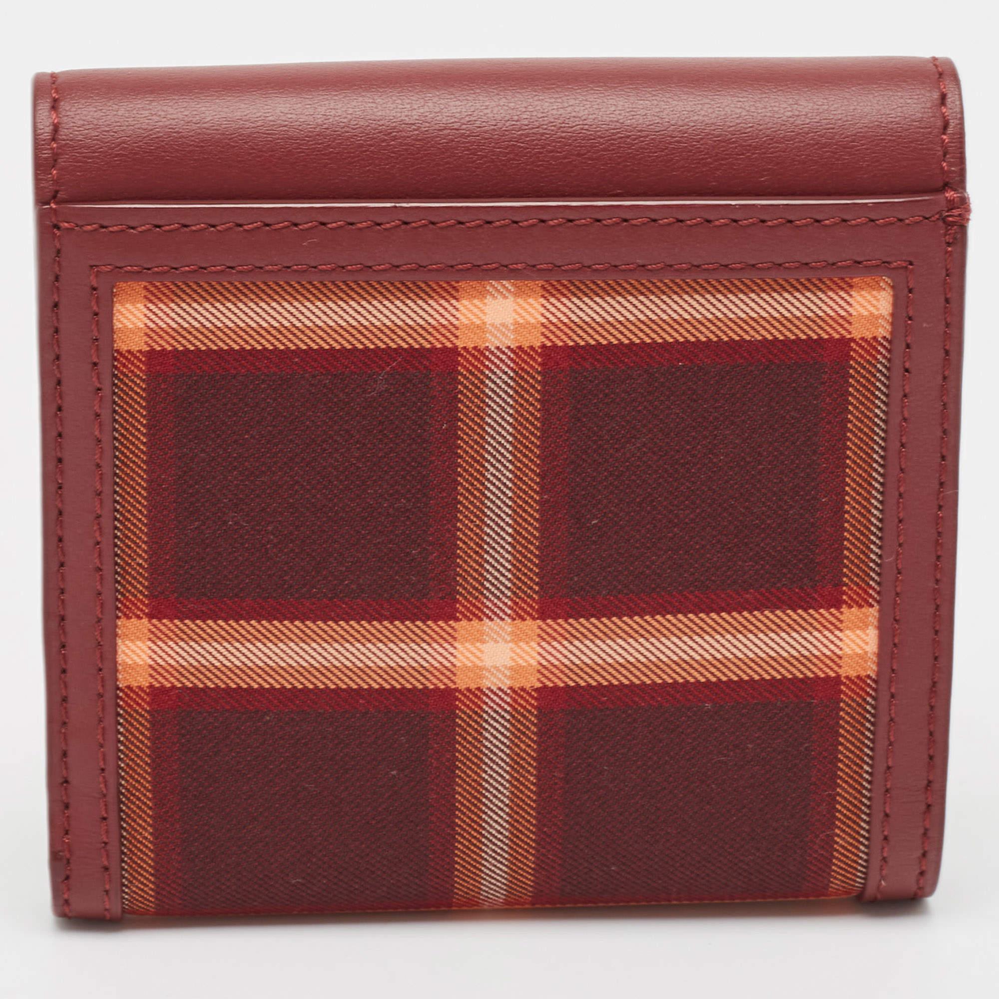 Women's Burberry Burgundy Check Canvas and Leather Lila Trifold Wallet
