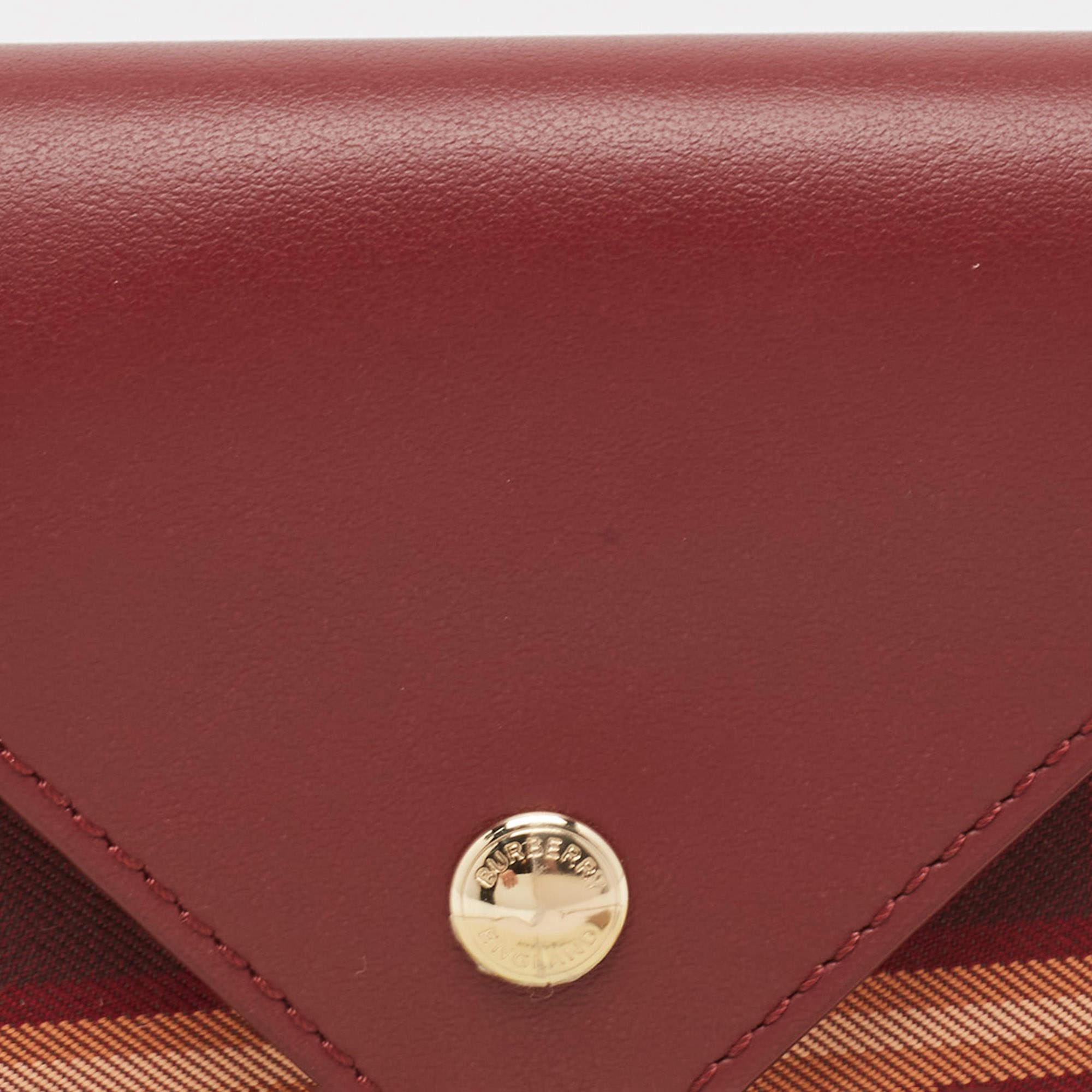 Burberry Burgundy Check Canvas and Leather Lila Trifold Wallet 1