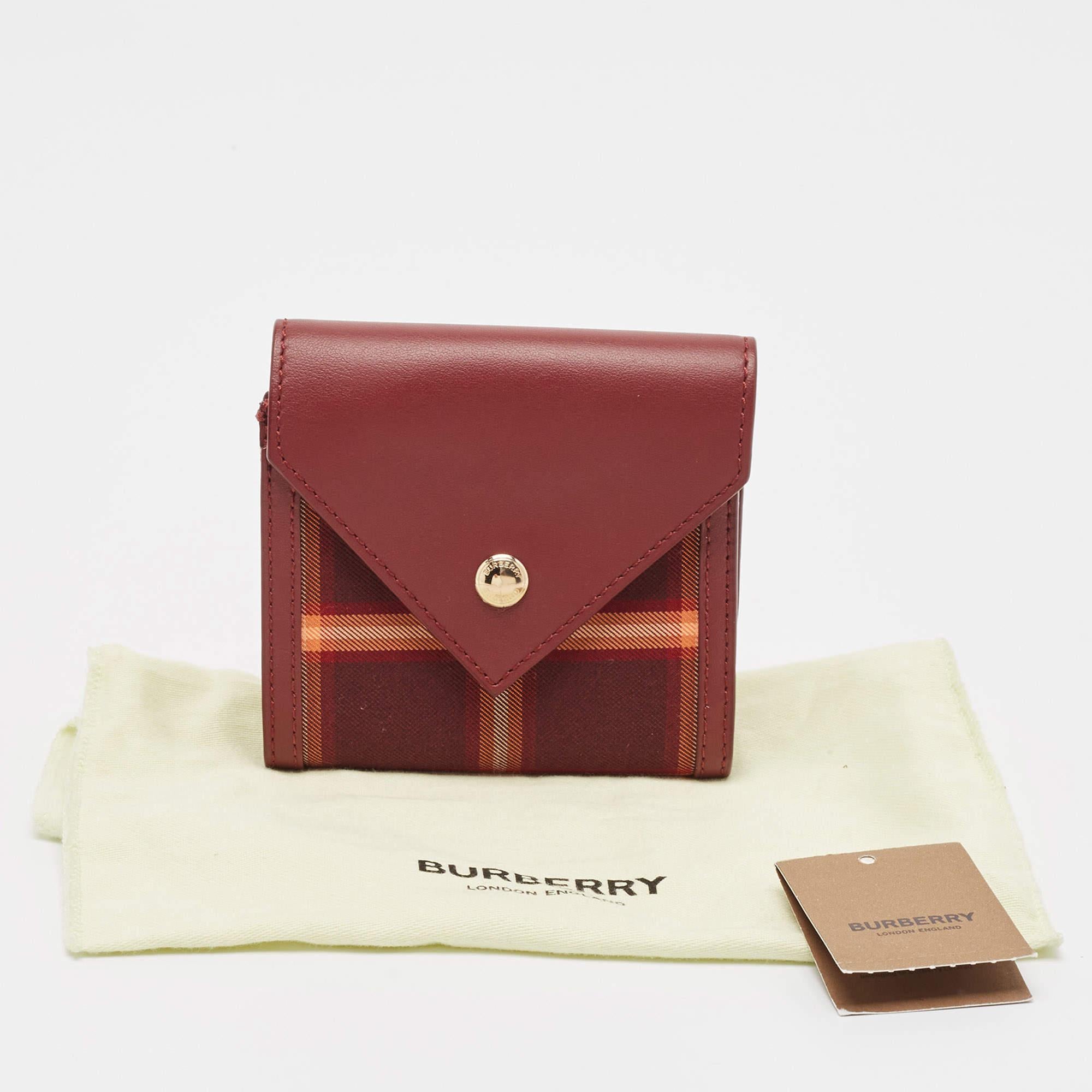 Burberry Burgundy Check Canvas and Leather Lila Trifold Wallet 2