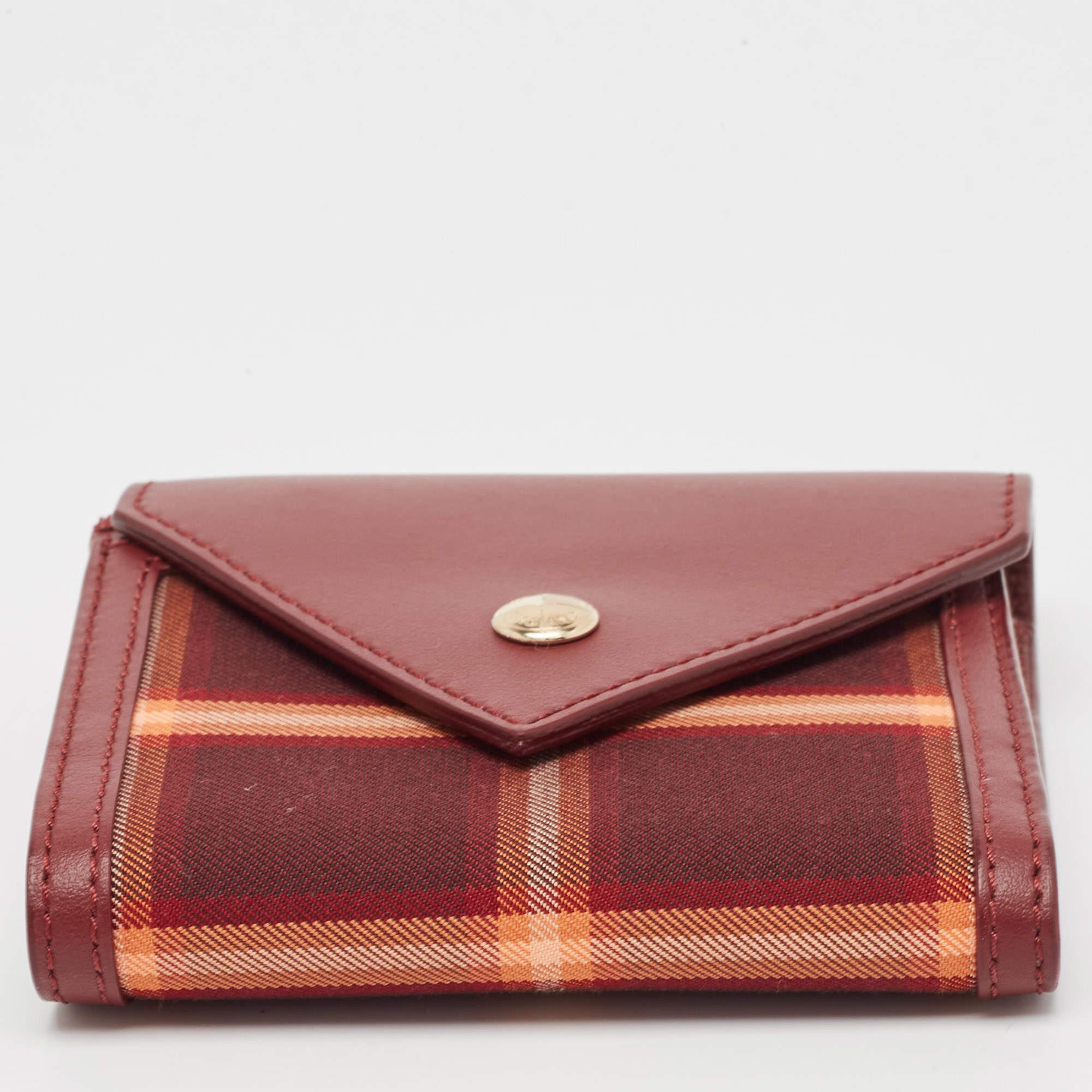 Burberry Burgundy Check Canvas and Leather Lila Trifold Wallet 3