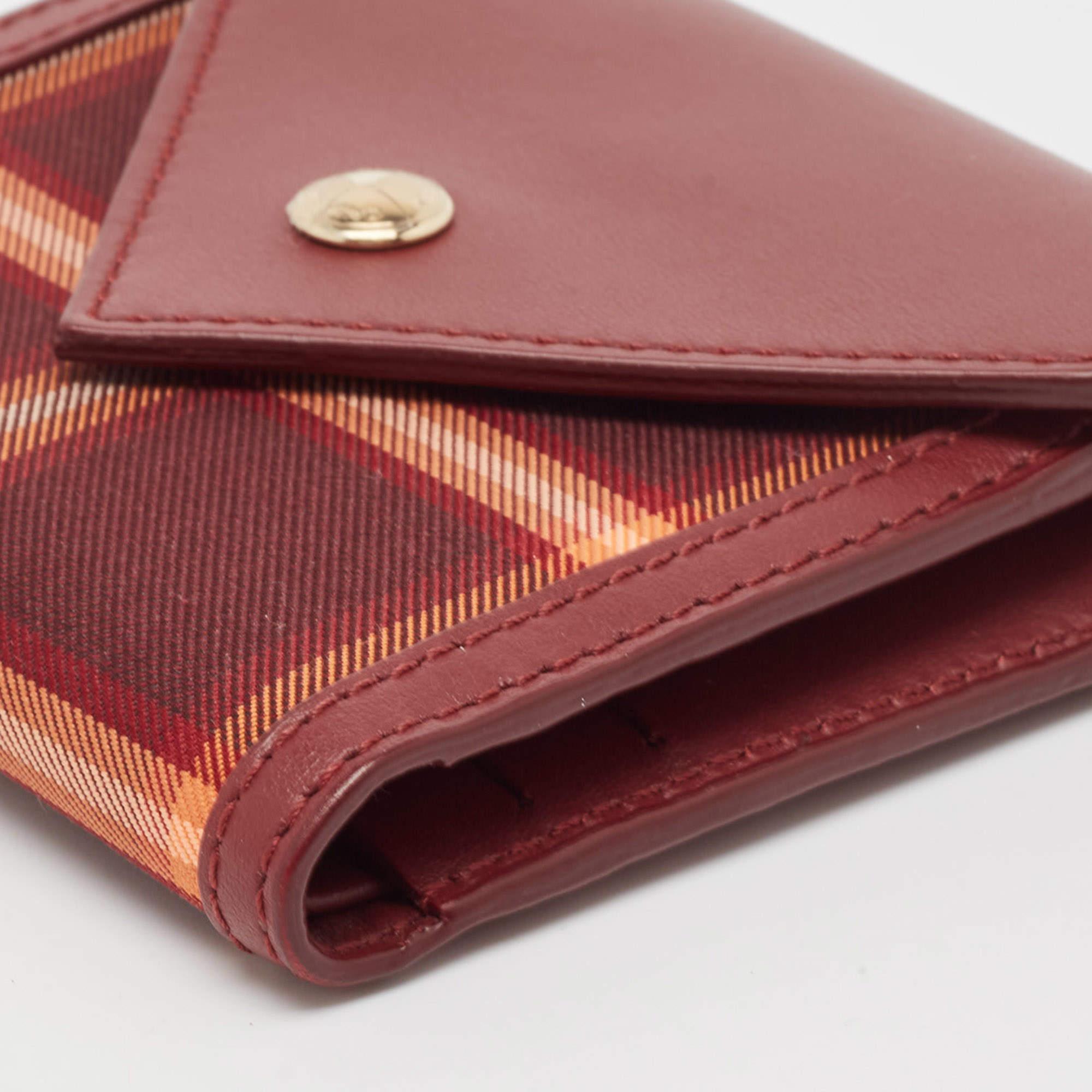 Burberry Burgundy Check Canvas and Leather Lila Trifold Wallet 4