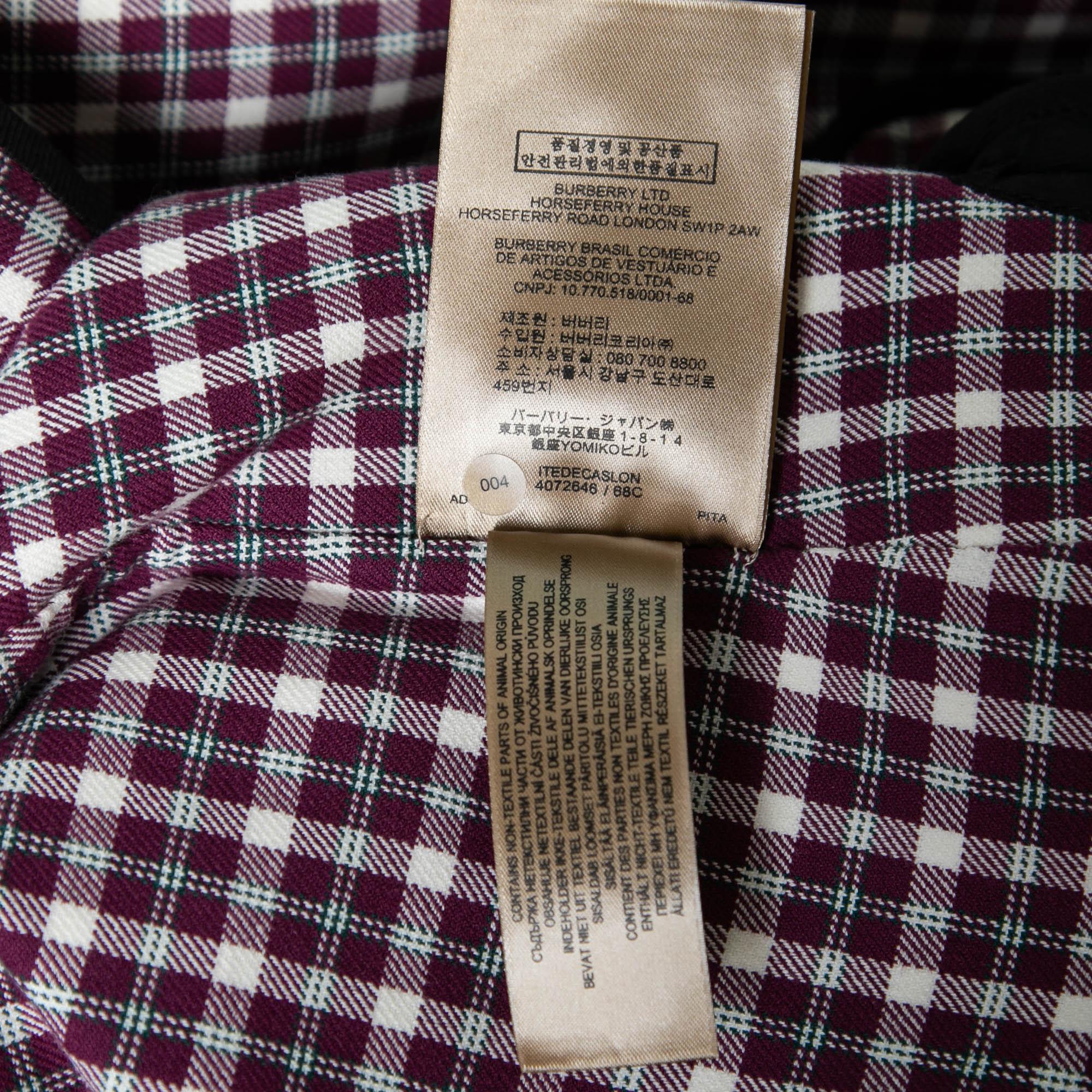 Gray Burberry Burgundy Checkered Cotton Jacket S