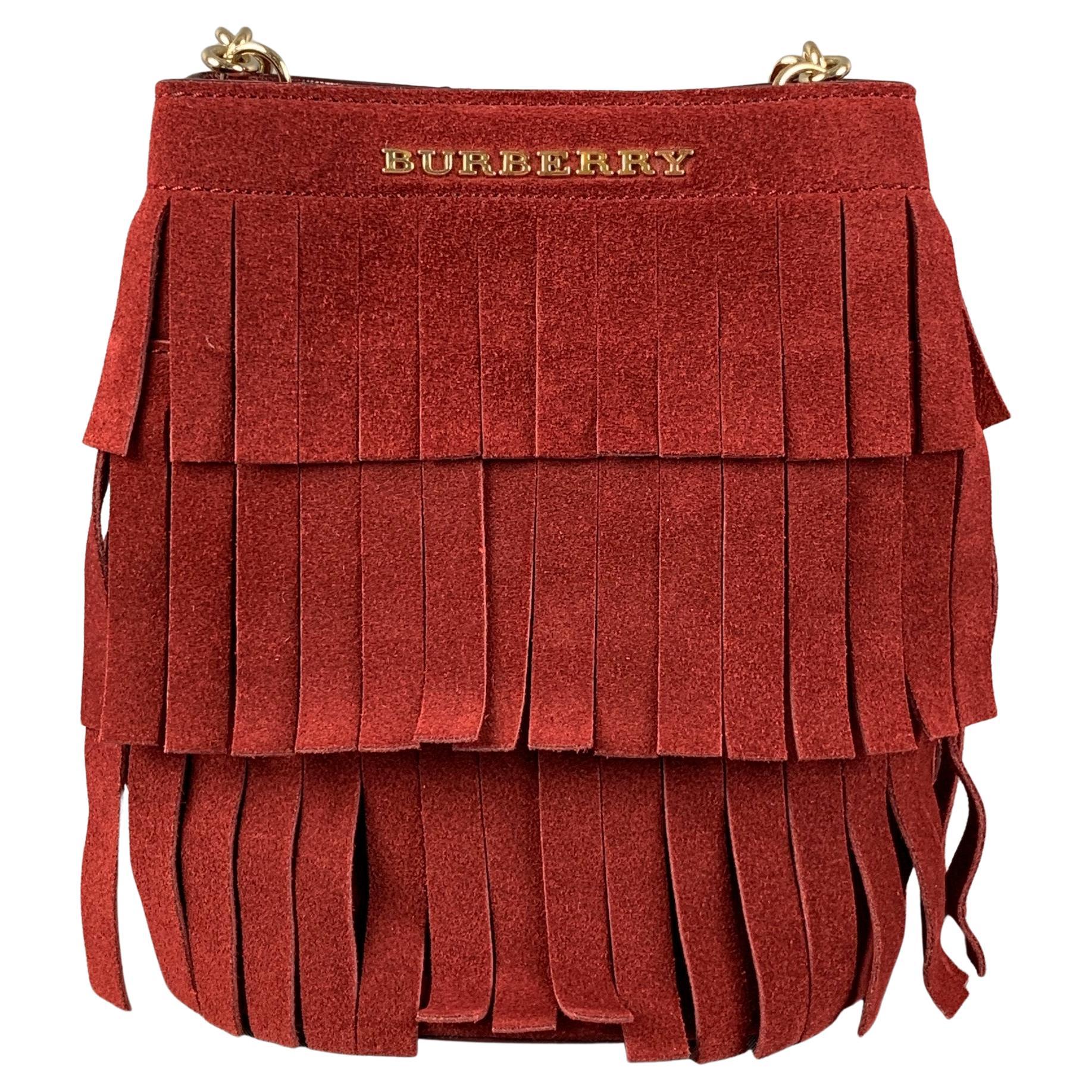 BURBERRY Burgundy Fringe Suede Cross Body Handbag For Sale at 1stDibs