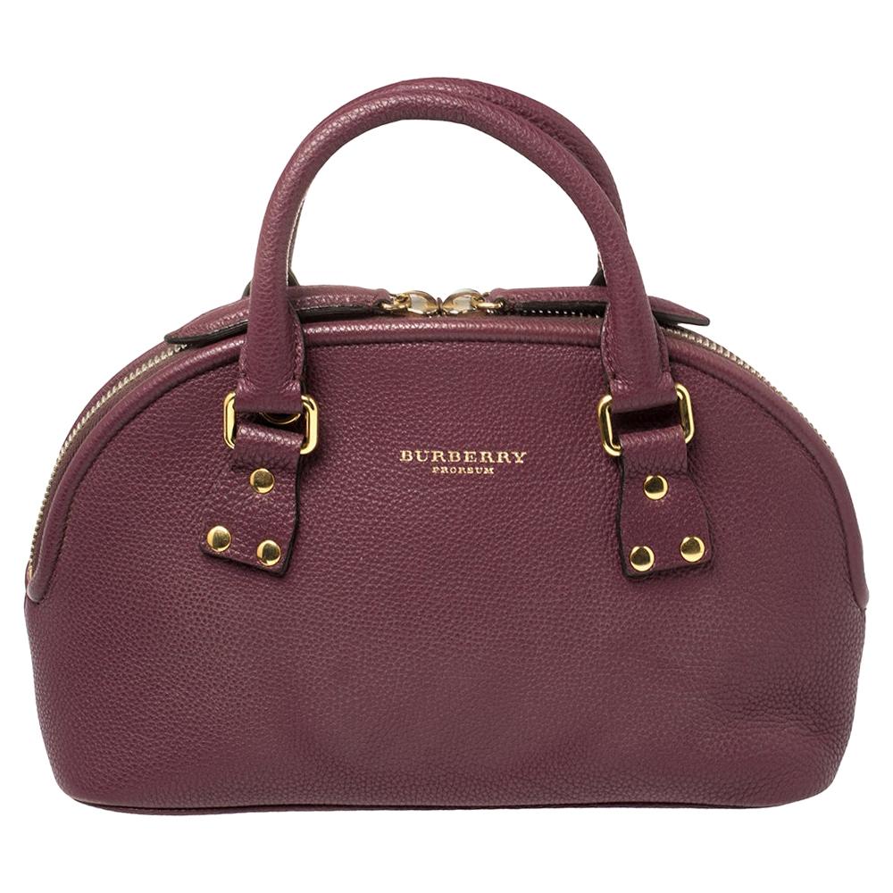 Burberry Burgundy Grained Leather Orchard Satchel