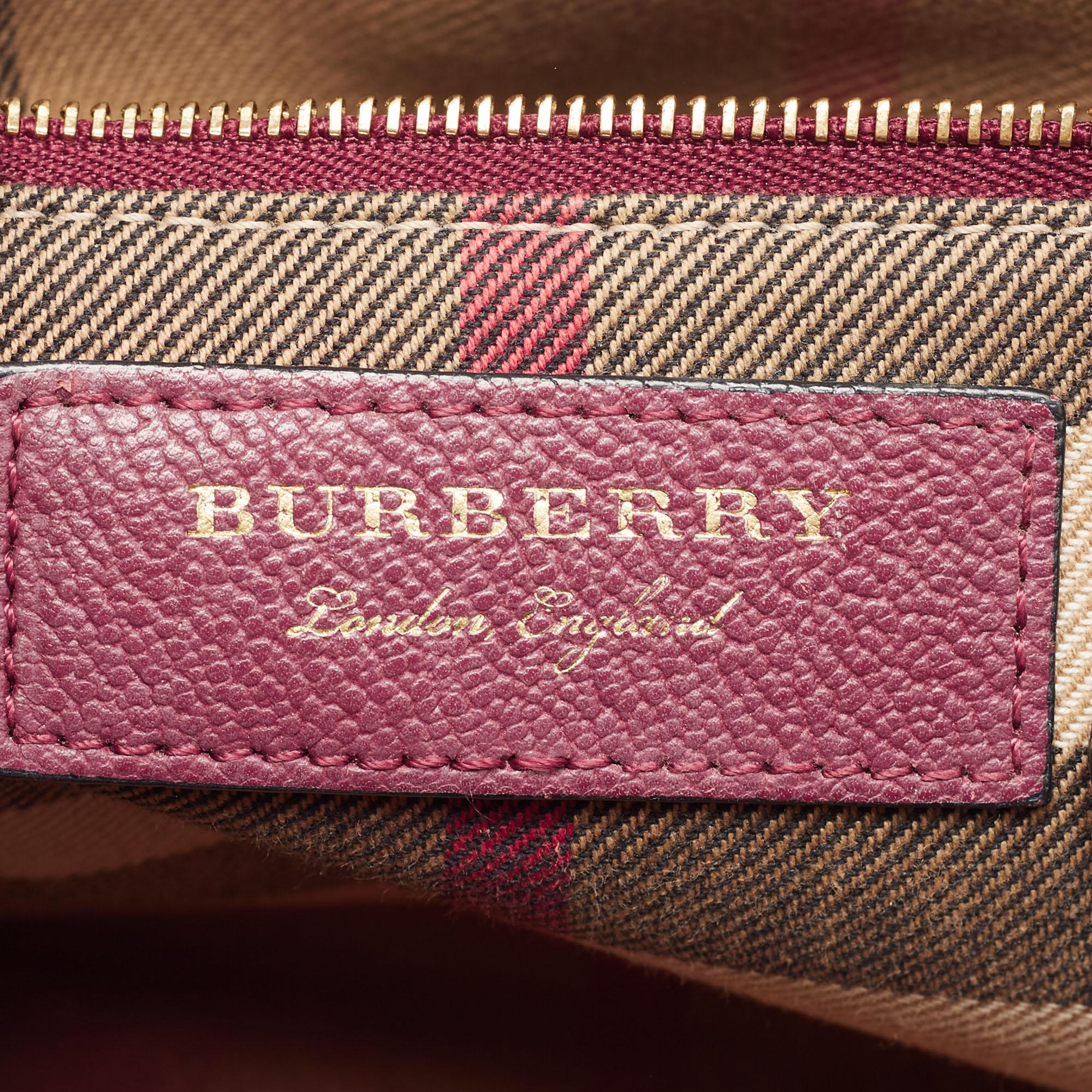 Burberry Burgundy Grained Leather Small Buckle Tote 8