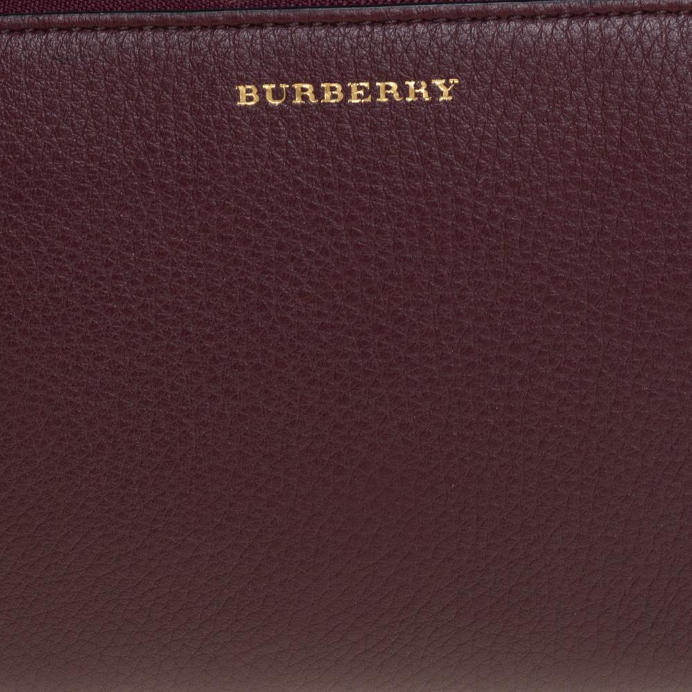 Burberry Burgundy Grainy Leather Abbey Zip Around Wallet 1