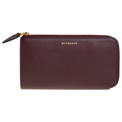 Burberry Burgundy Grainy Leather Abbey Zip Around Wallet