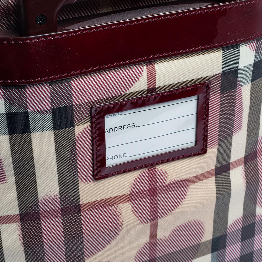 Burberry Burgundy Heart Check Coated Canvas and Patent Leather Trolley Bag 3