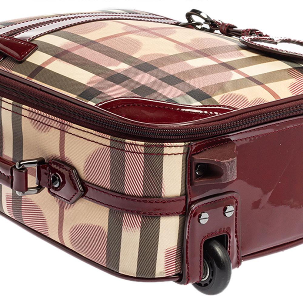 Burberry Burgundy Heart Check Coated Canvas and Patent Leather Trolley Bag 9
