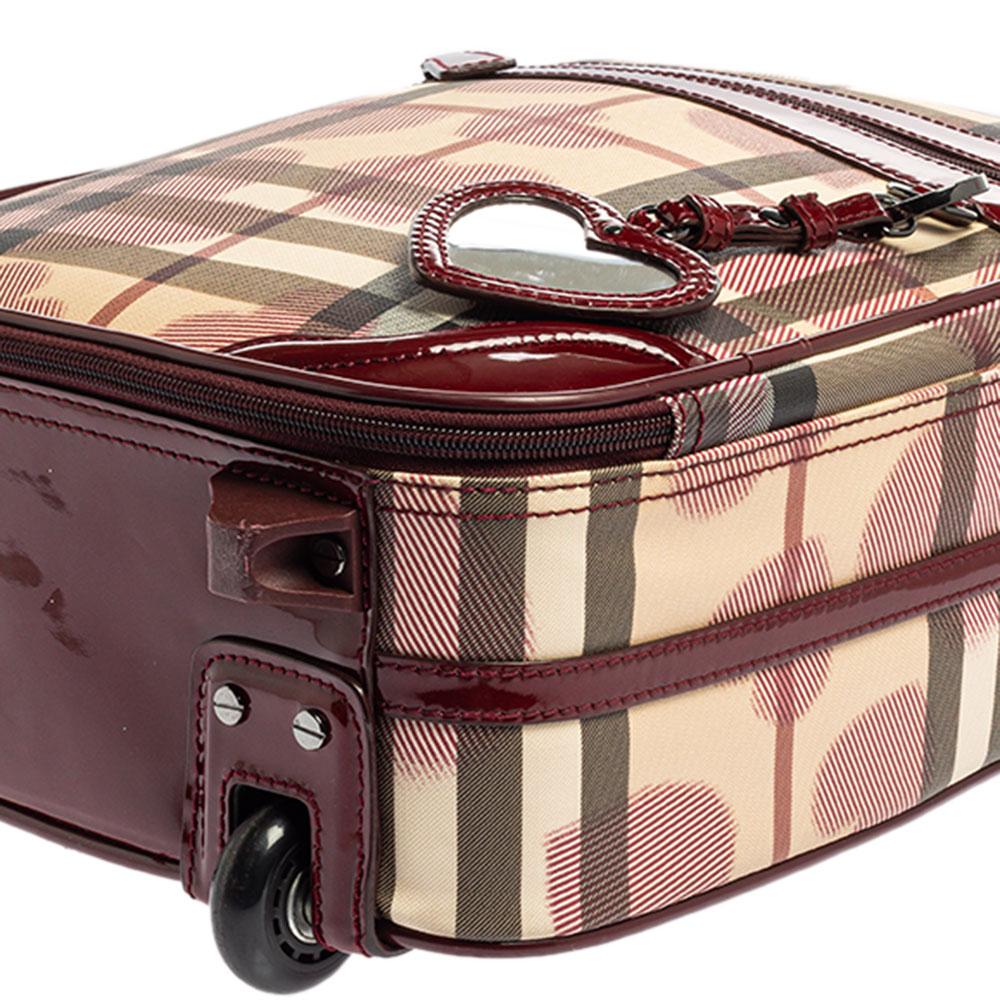Burberry Burgundy Heart Check Coated Canvas and Patent Leather Trolley Bag 12