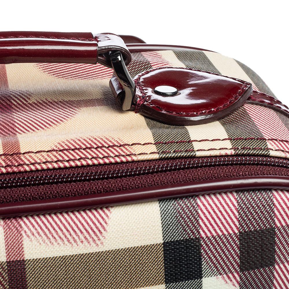 Brown Burberry Burgundy Heart Check Coated Canvas and Patent Leather Trolley Bag