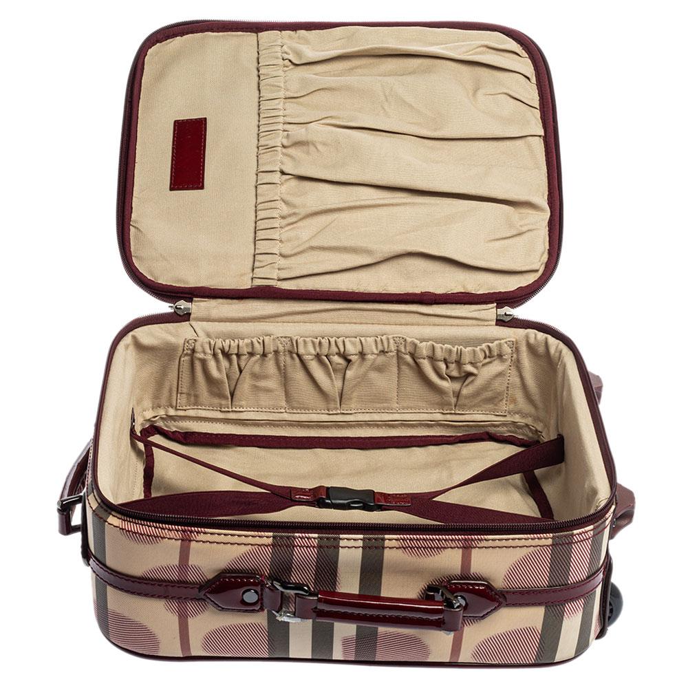Burberry Burgundy Heart Check Coated Canvas and Patent Leather Trolley Bag 1