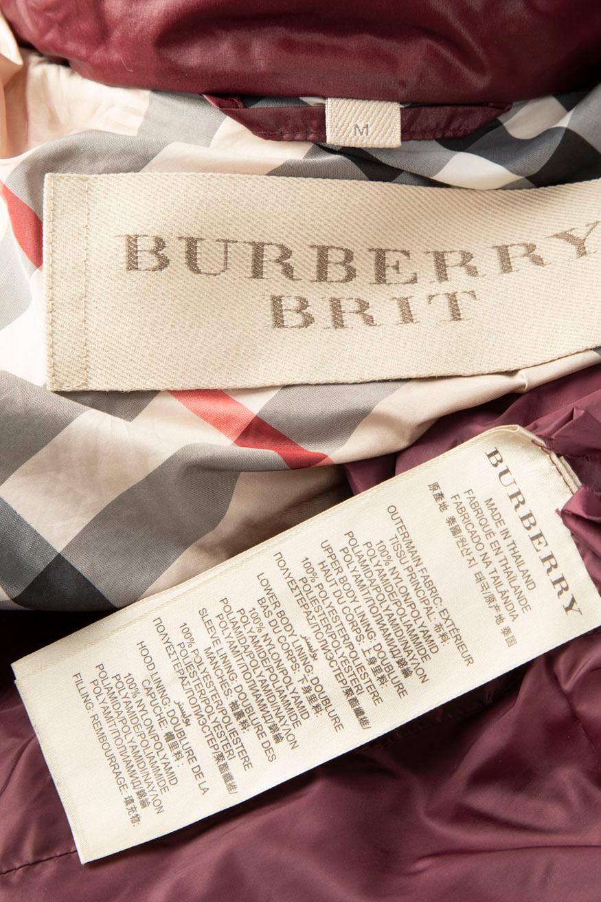 Burberry Burgundy Hooded Puffer Coat Size M 3