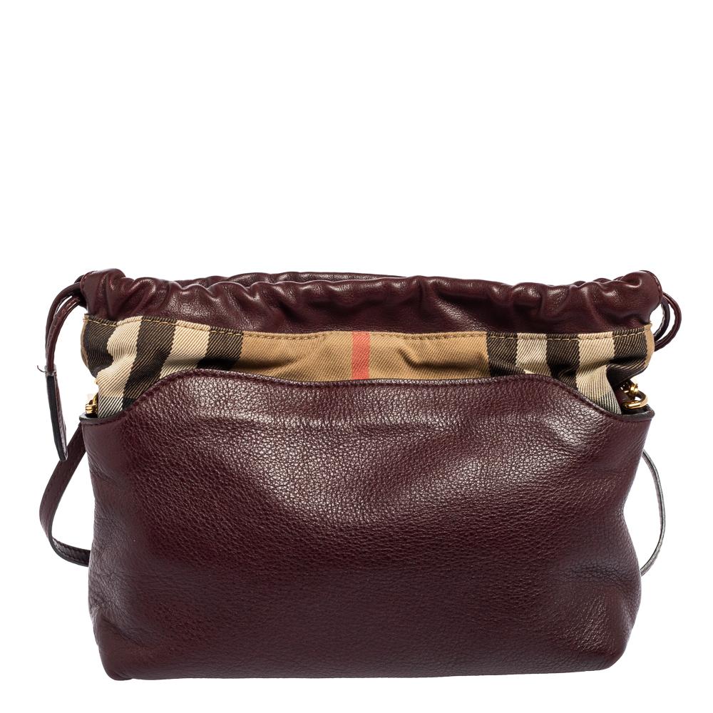 Burberry Burgundy House Check Canvas and Leather Little Crush Shoulder Bag 6