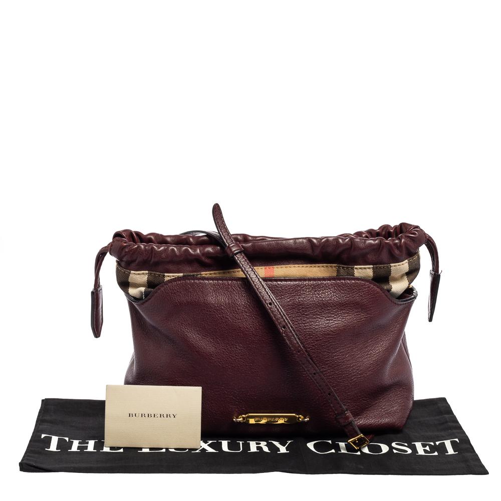Burberry Burgundy House Check Canvas and Leather Little Crush Shoulder Bag 2