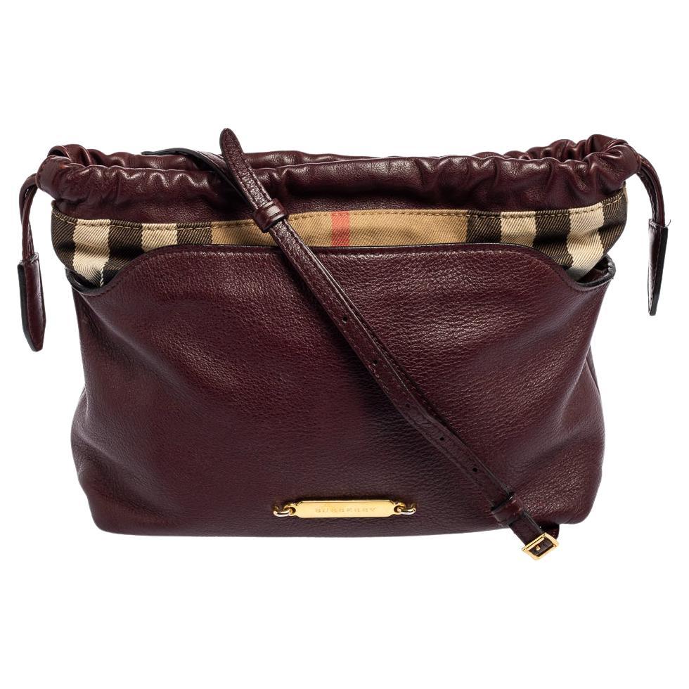 Burberry Burgundy House Check Canvas and Leather Little Crush Shoulder Bag