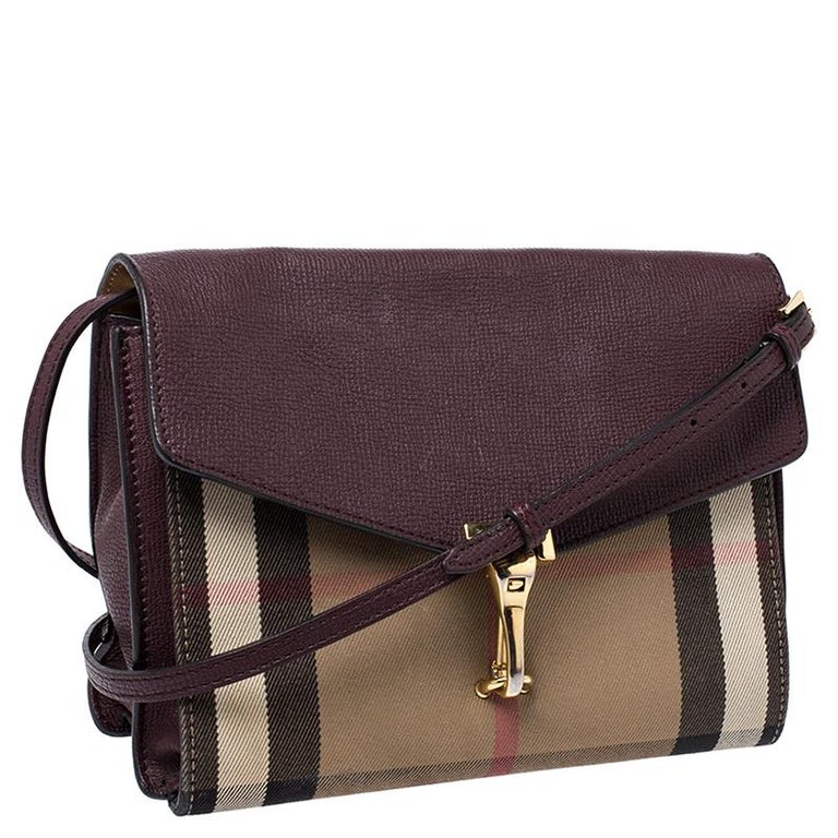 Burberry Burgundy House Check Canvas and Leather Macken Crossbody Bag