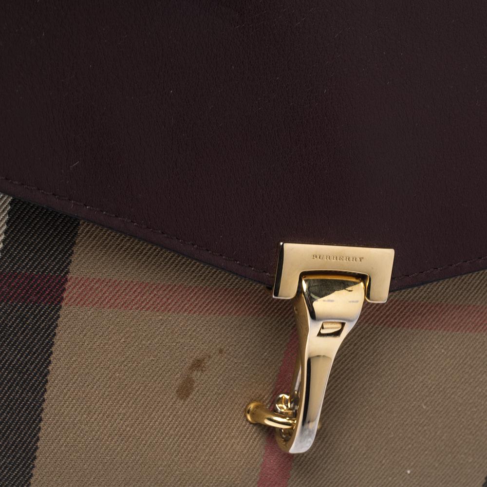 Brown Burberry Burgundy House Check Canvas and Leather Macken Crossbody Bag