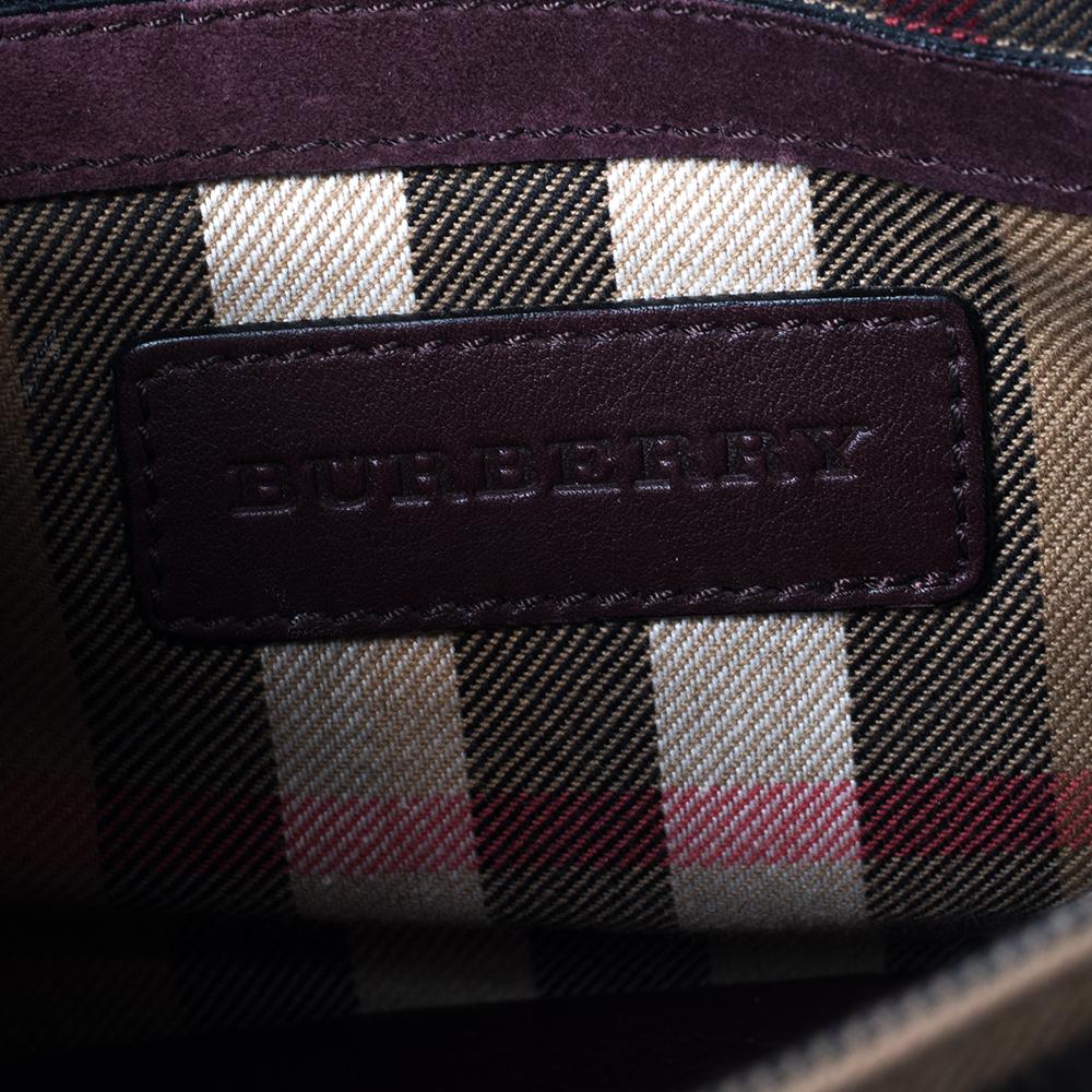 Women's Burberry Burgundy House Check Canvas and Leather Macken Crossbody Bag