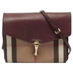 Burberry Burgundy House Check Canvas and Leather Macken Crossbody Bag