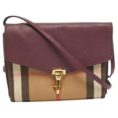 Burberry Burgundy House Check Canvas and Leather Macken Crossbody Bag