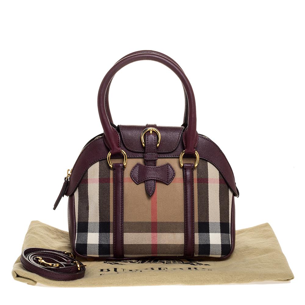 Burberry Burgundy House Check Canvas and Leather Small Milverton Satchel 4