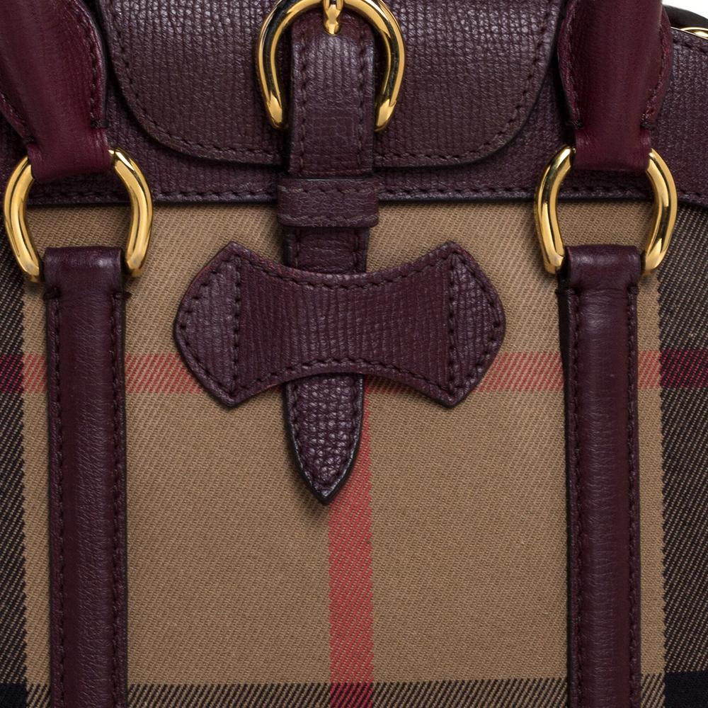 Burberry Burgundy House Check Canvas and Leather Small Milverton Satchel 5