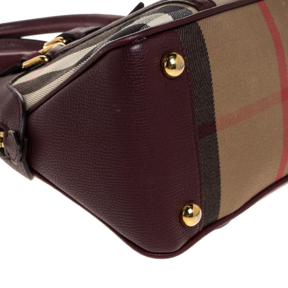 Women's Burberry Burgundy House Check Canvas and Leather Small Milverton Satchel