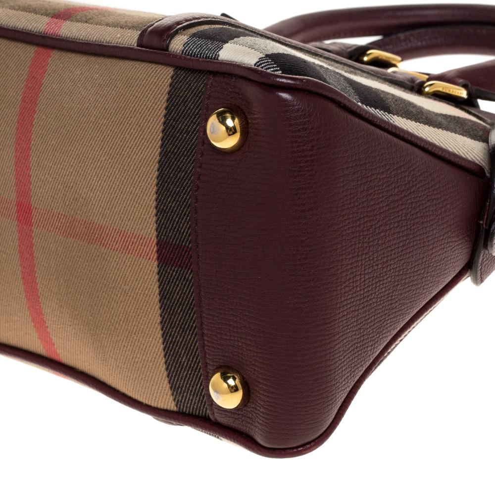 Burberry Burgundy House Check Canvas and Leather Small Milverton Satchel 1