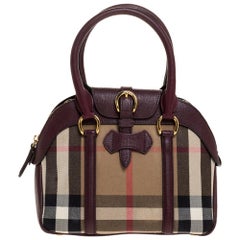 Burberry Burgundy House Check Canvas and Leather Small Milverton Satchel