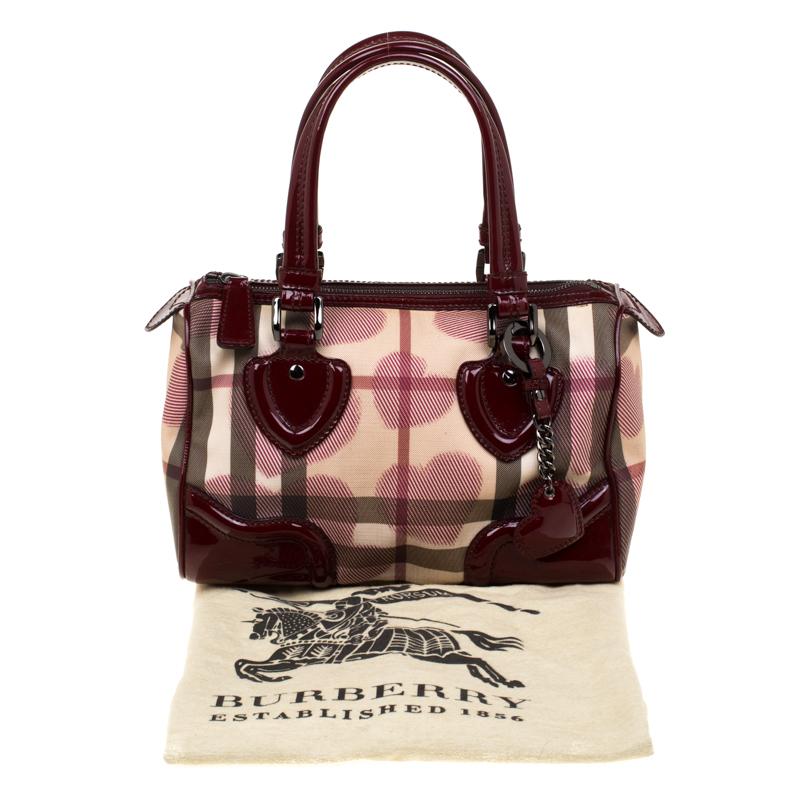 Burberry Burgundy House Check PVC & Patent Leather Hearts Boston Bag 4