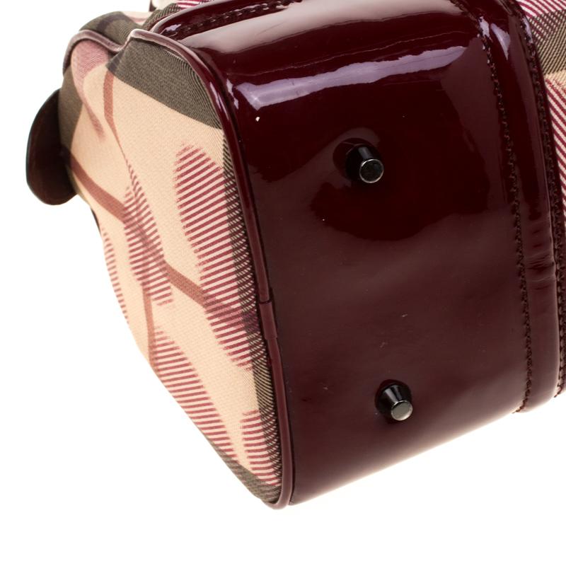 Black Burberry Burgundy House Check PVC & Patent Leather Hearts Boston Bag