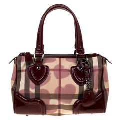Burberry Burgundy House Check PVC & Patent Leather Hearts Boston Bag