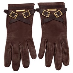 Burberry Burgundy Lambskin Buckled Gloves