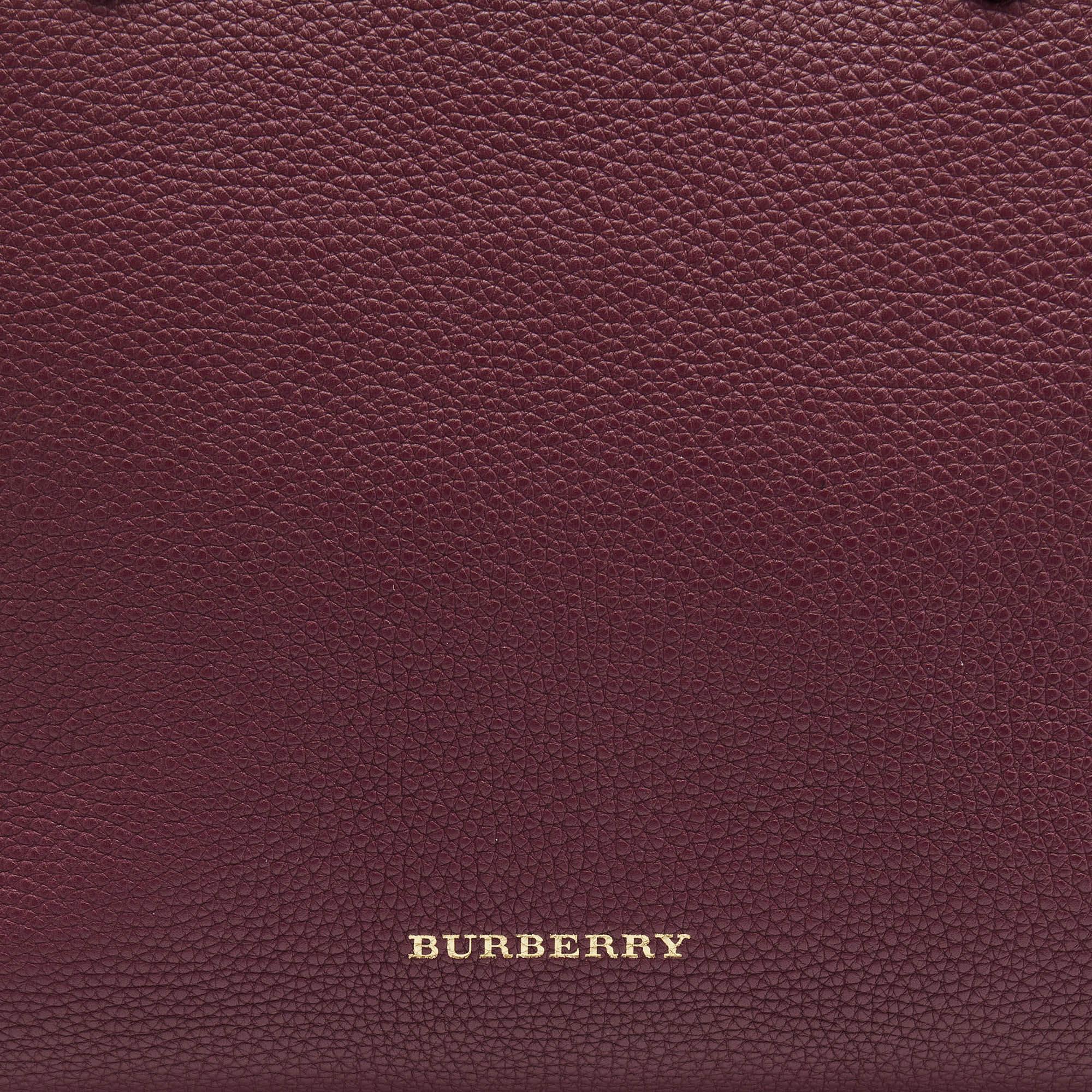 Burberry Burgundy Leather and House Check Canvas Medium Banner Tote 7