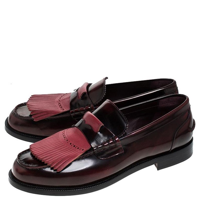 Burberry Burgundy Leather Bedmoore Fringe Detail Penny Loafers