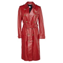 Burberry Burgundy Leather Belted Trench Coat S
