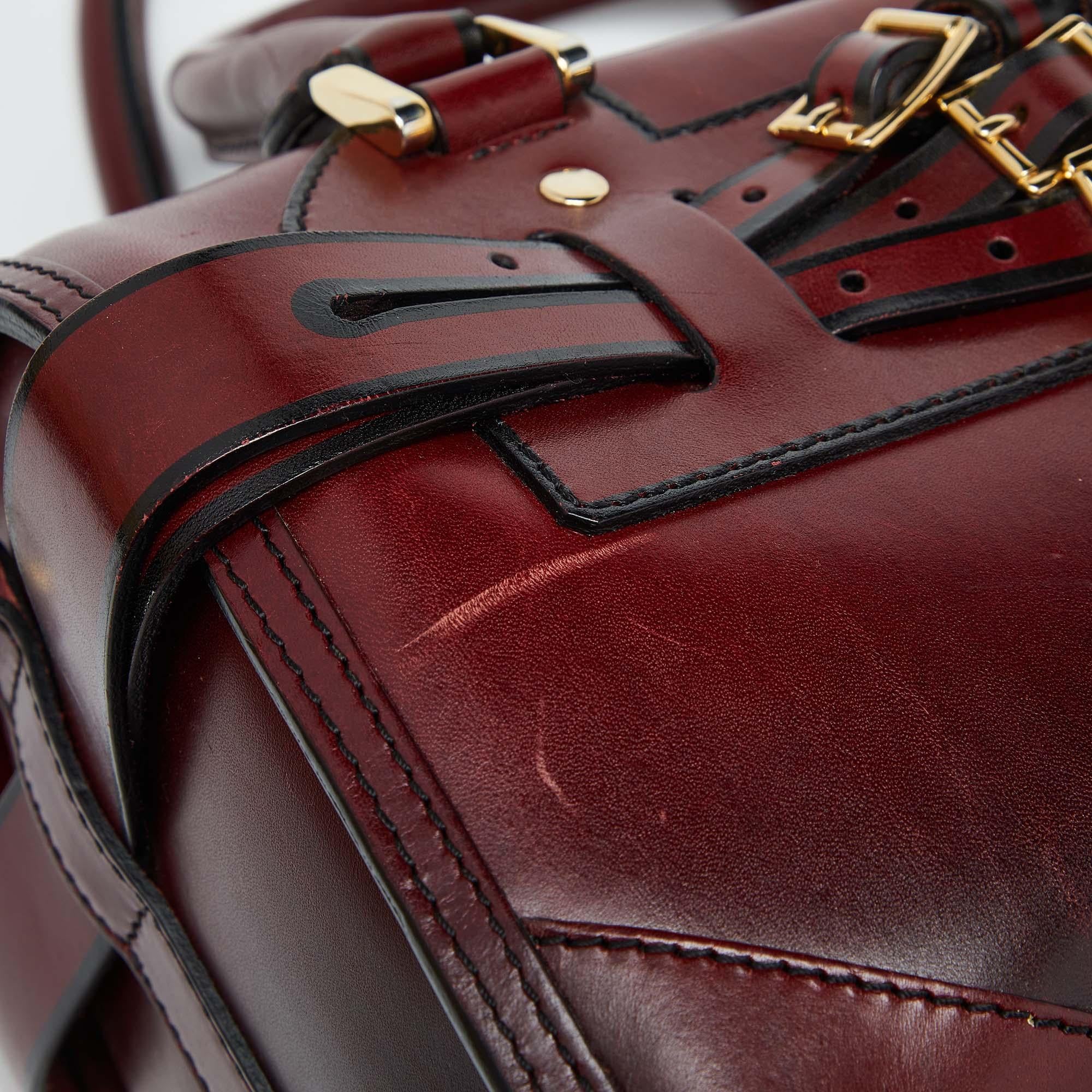 Burberry Burgundy Leather Bridle Belted Bowler Bag 6