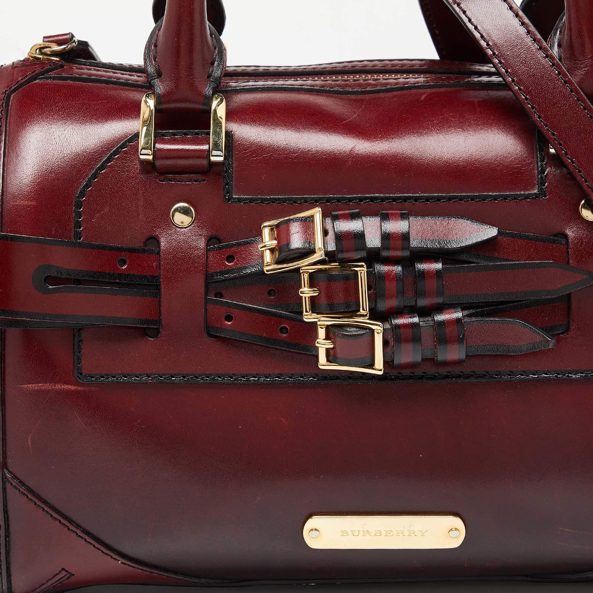 Burberry Burgundy Leather Bridle Belted Bowler Bag 9