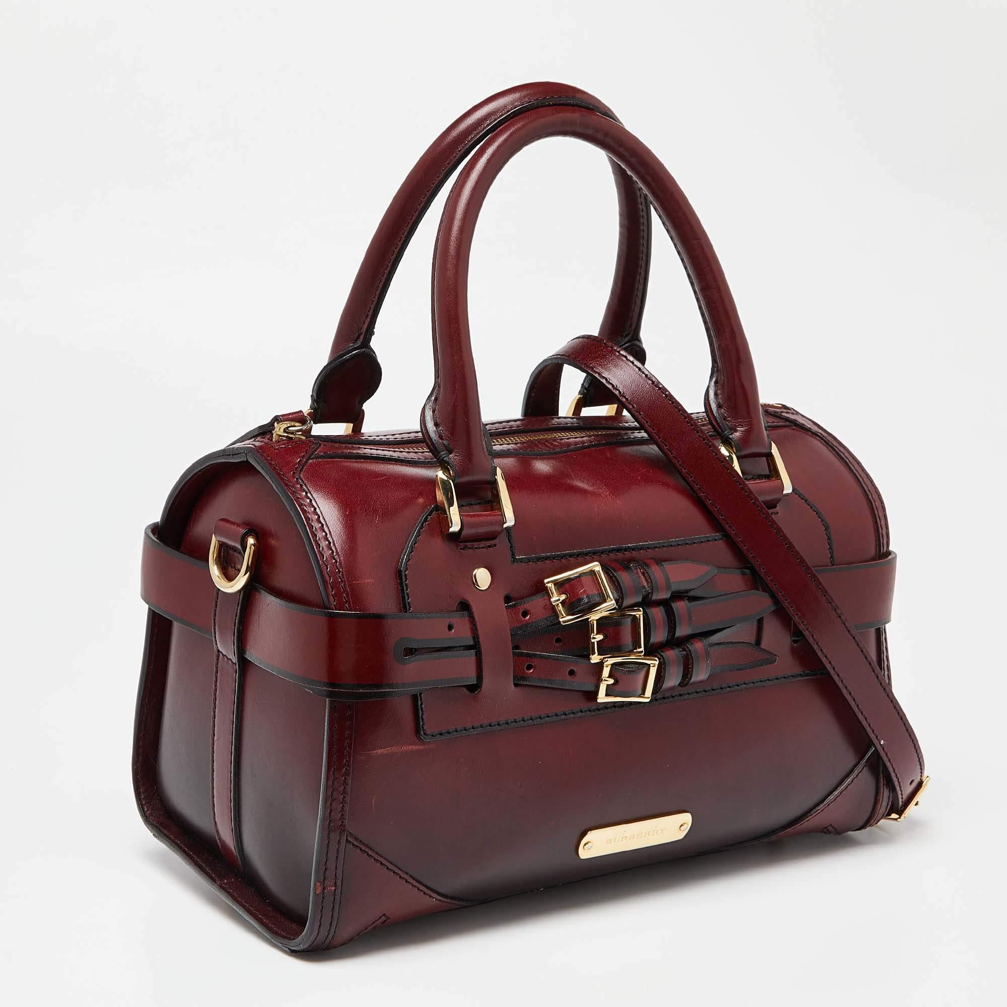 Women's Burberry Burgundy Leather Bridle Belted Bowler Bag