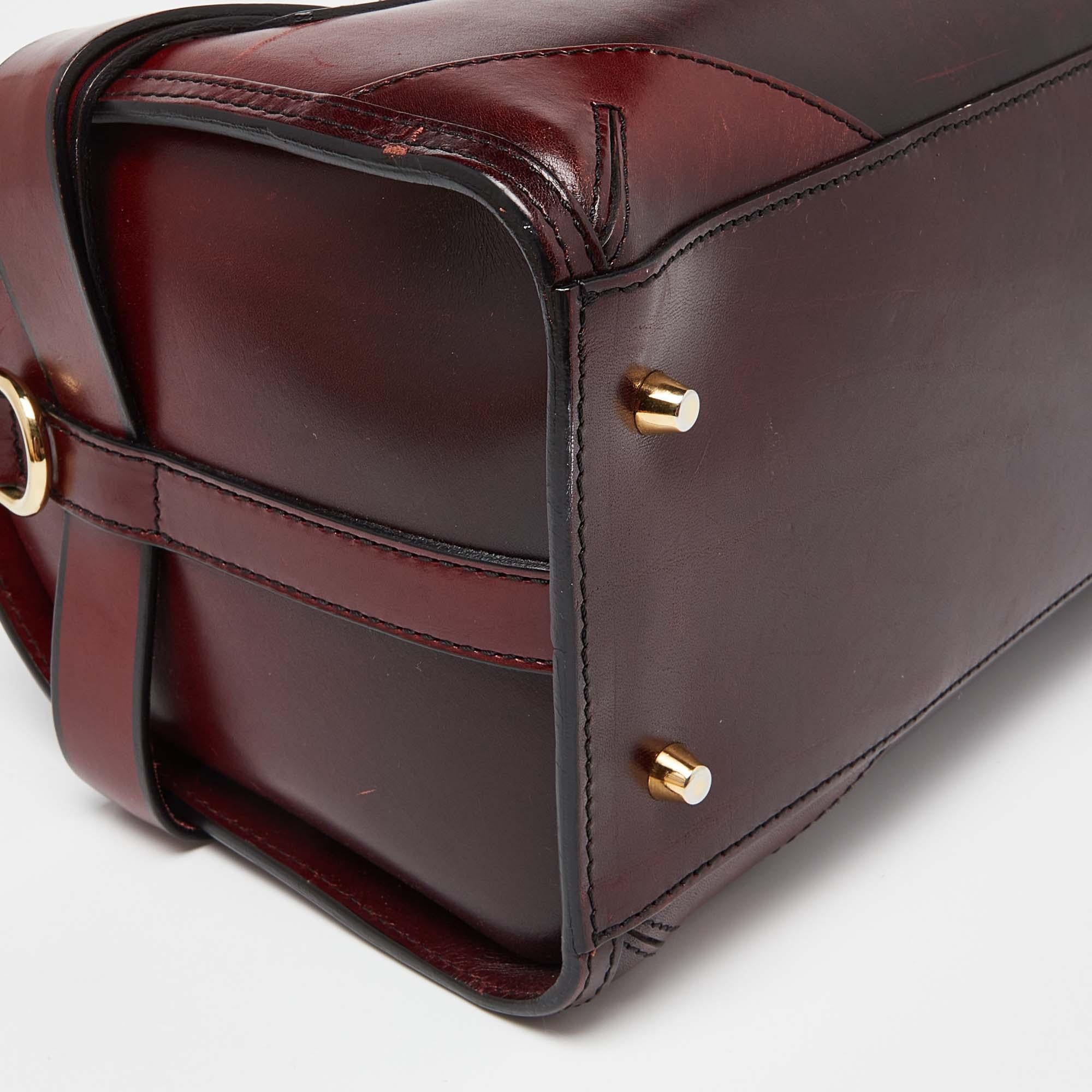 Burberry Burgundy Leather Bridle Belted Bowler Bag 4